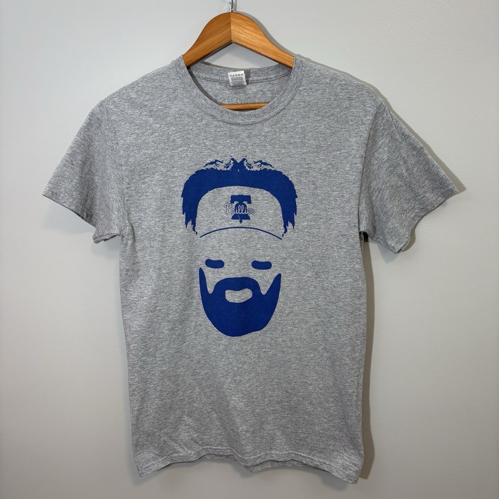 MLB Philadelphia Phillies Bryce Harper Beard Shirt Mens Small Gray Fruit of Loom